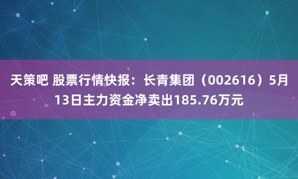 天策吧 股票行情快报：长青集团（002616）5月13日主力资金净卖出185.76万元