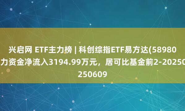 兴启网 ETF主力榜 | 科创综指ETF易方达(589800)主力资金净流入3194.99万元，居可比基金前2-20250609